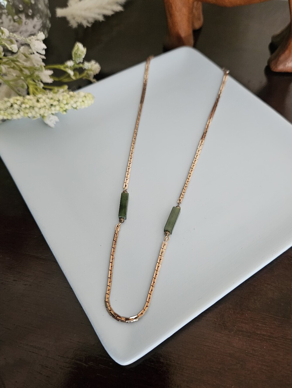 Vintage Necklace W/Rectangular Jade Sticks - Picture 2 of 6